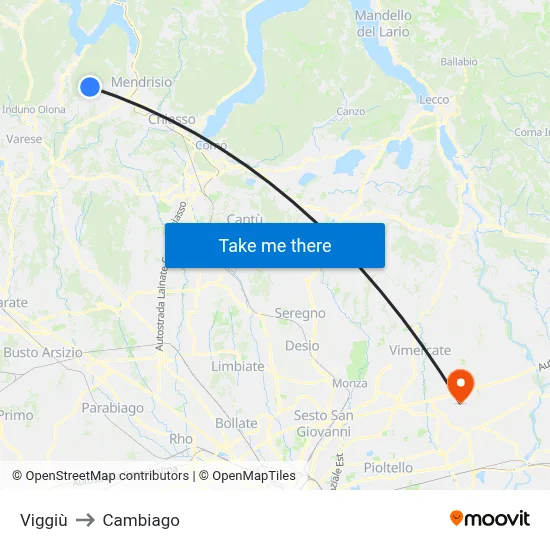 Viggiù to Cambiago map