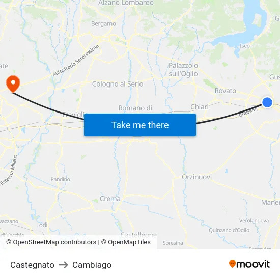 Castegnato to Cambiago map