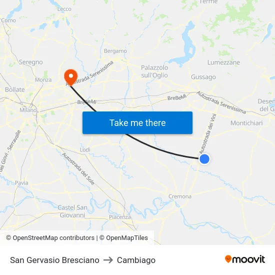 San Gervasio Bresciano to Cambiago map