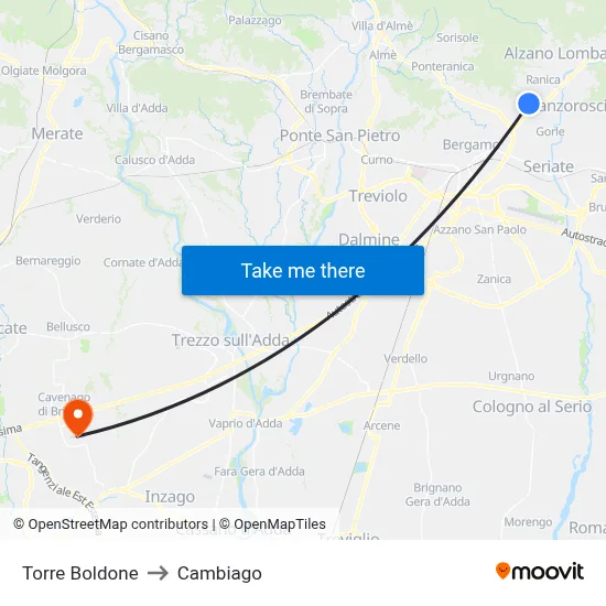 Torre Boldone to Cambiago map
