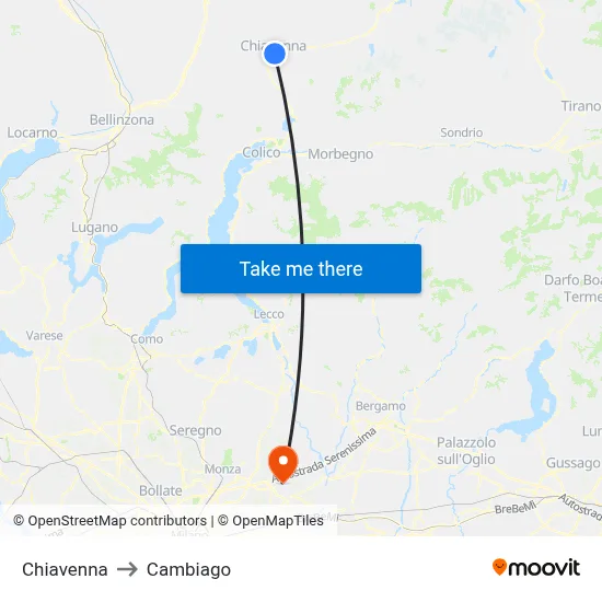 Chiavenna to Cambiago map