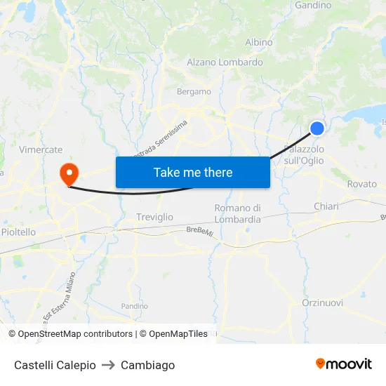 Castelli Calepio to Cambiago map