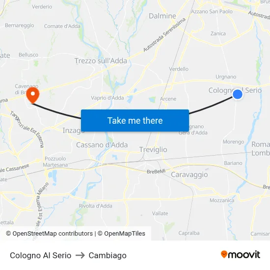 Cologno Al Serio to Cambiago map