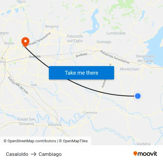Casaloldo to Cambiago map