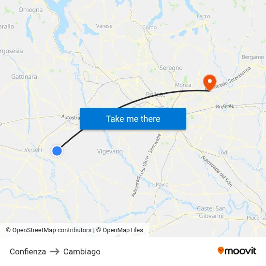 Confienza to Cambiago map