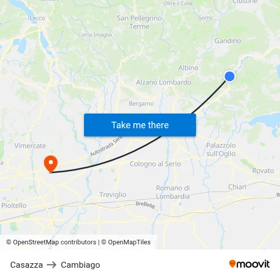Casazza to Cambiago map