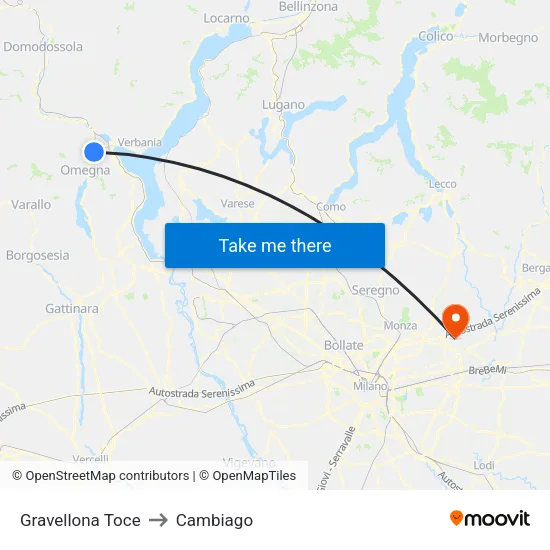 Gravellona Toce to Cambiago map