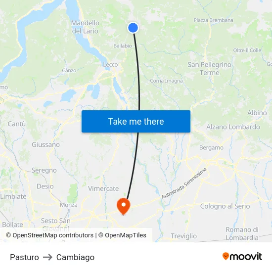 Pasturo to Cambiago map