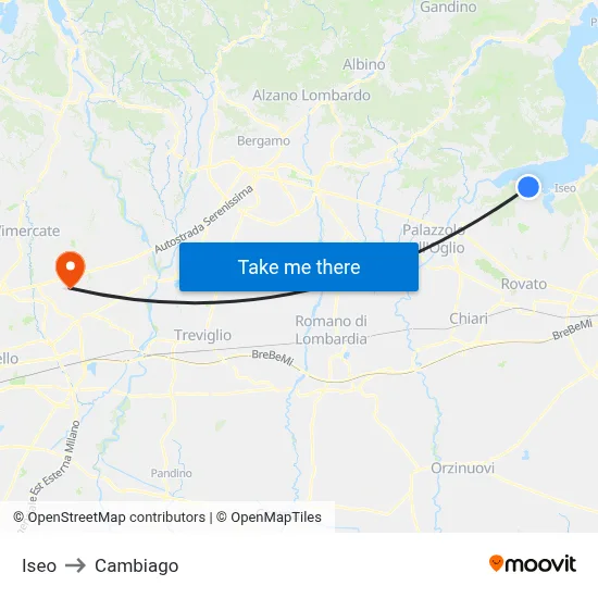 Iseo to Cambiago map