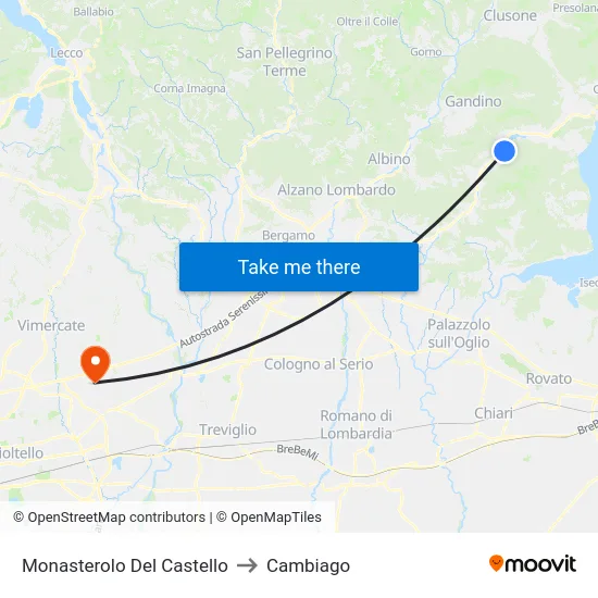Monasterolo del Castello to Cambiago map