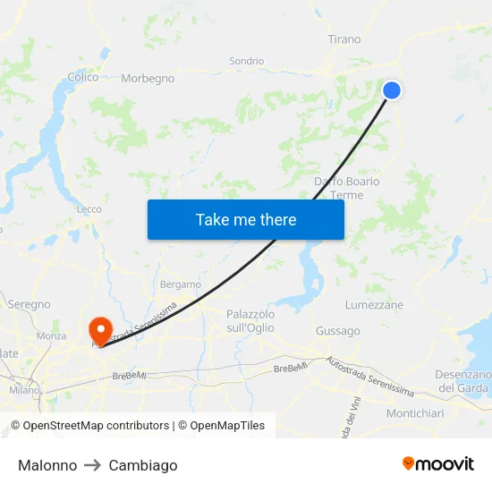 Malonno to Cambiago map
