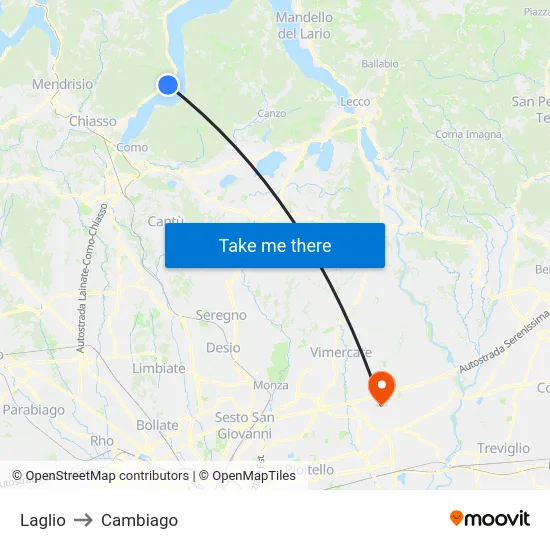 Laglio to Cambiago map