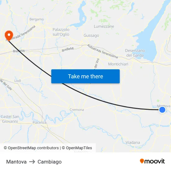 Mantova to Cambiago map