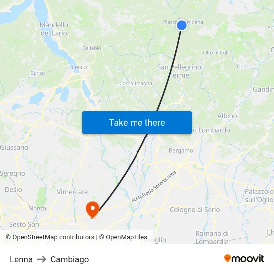 Lenna to Cambiago map