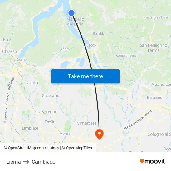 Lierna to Cambiago map