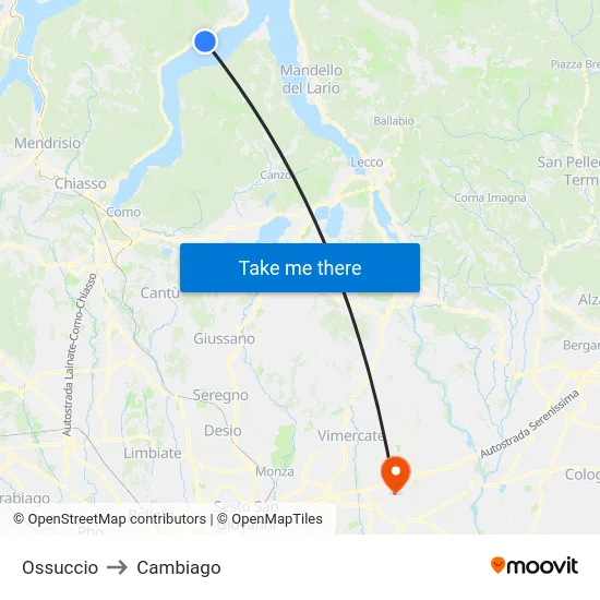 Ossuccio to Cambiago map