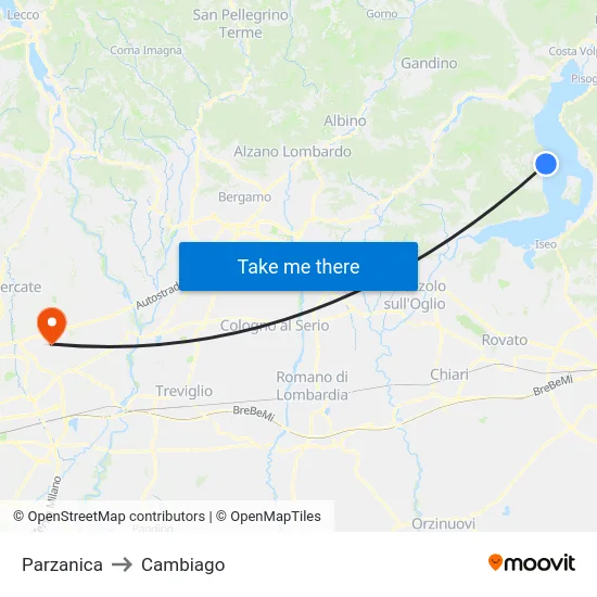 Parzanica to Cambiago map