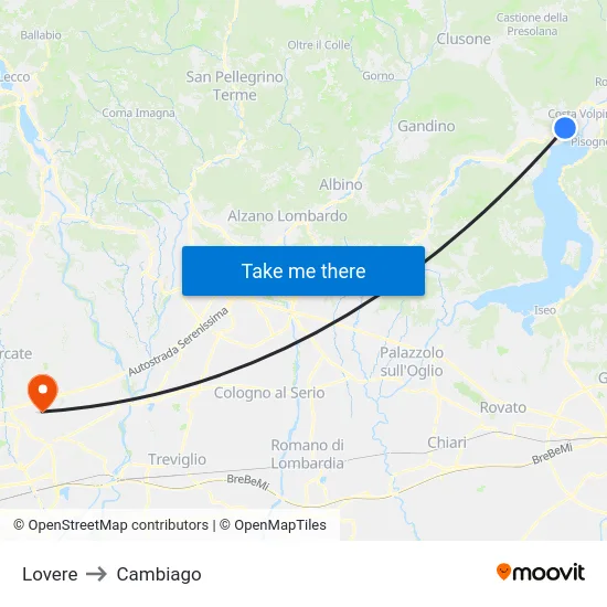 Lovere to Cambiago map
