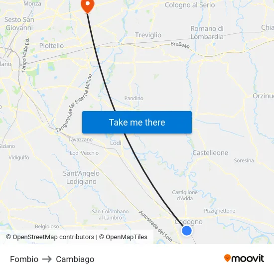 Fombio to Cambiago map