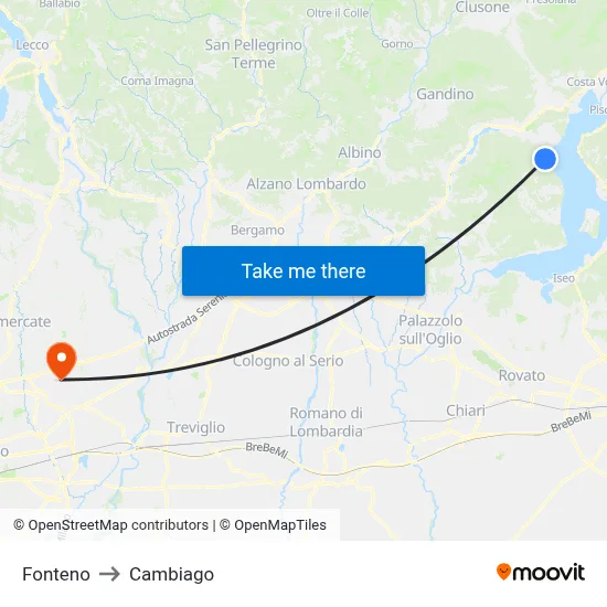 Fonteno to Cambiago map