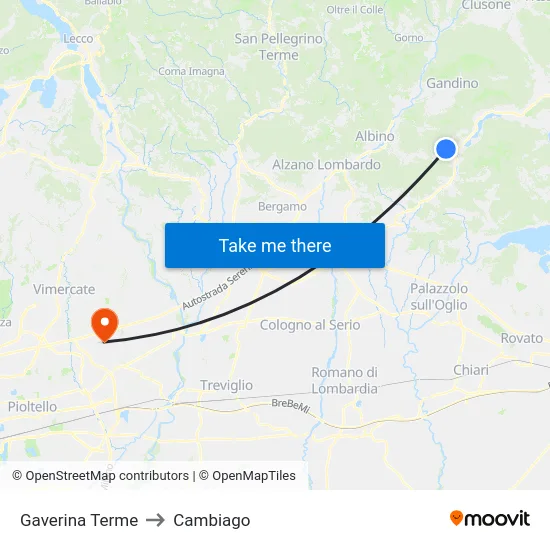 Gaverina Terme to Cambiago map