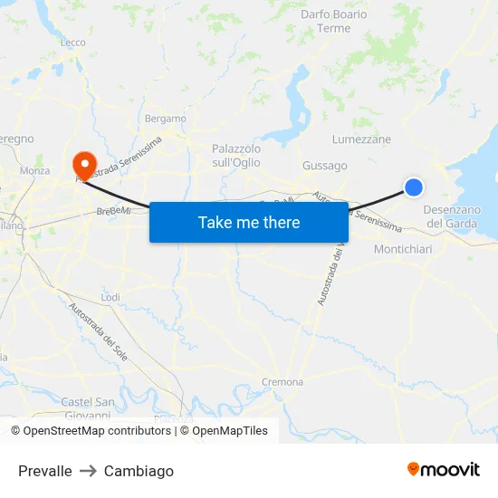 Prevalle to Cambiago map