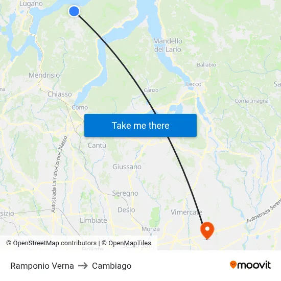 Ramponio Verna to Cambiago map