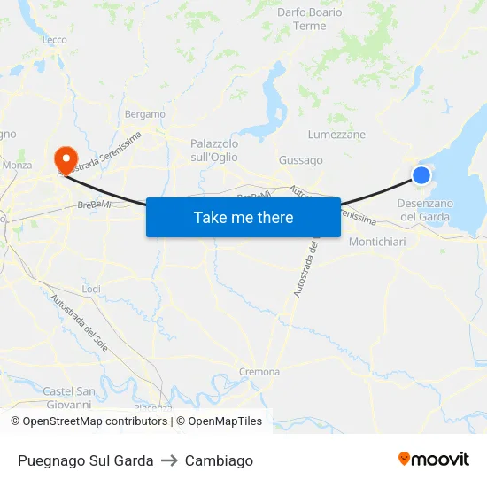 Puegnago sul Garda to Cambiago map