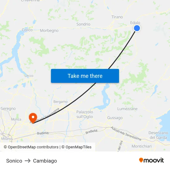 Sonico to Cambiago map