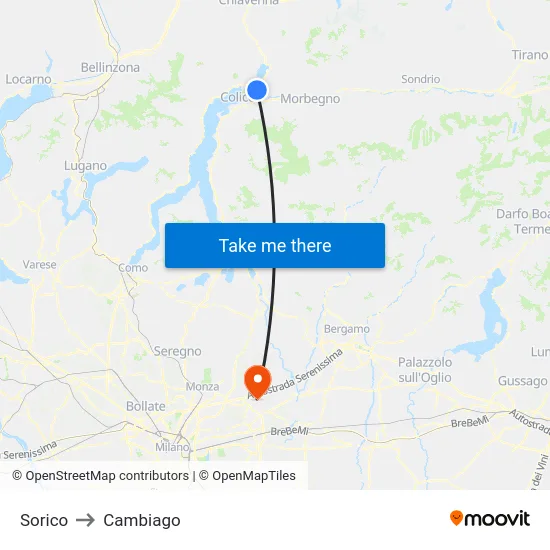 Sorico to Cambiago map