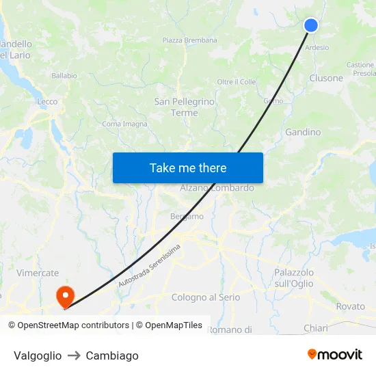 Valgoglio to Cambiago map