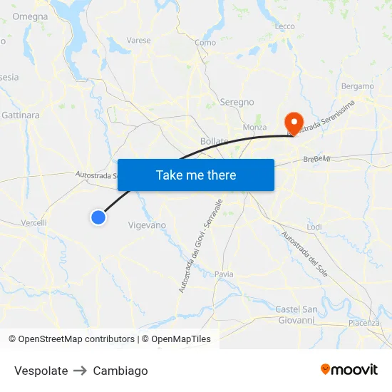 Vespolate to Cambiago map