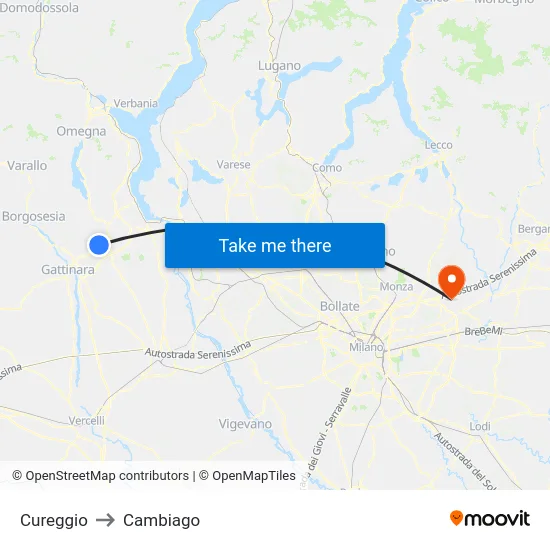 Cureggio to Cambiago map