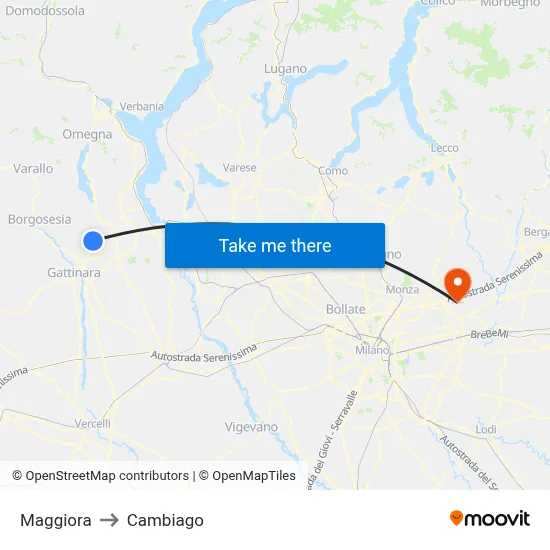 Maggiora to Cambiago map