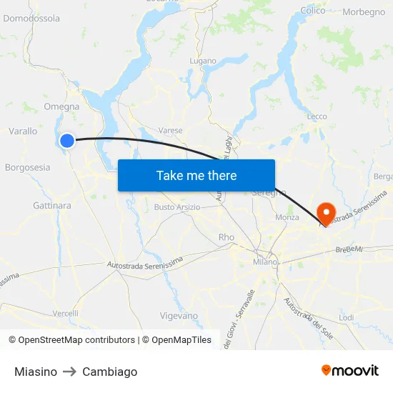 Miasino to Cambiago map