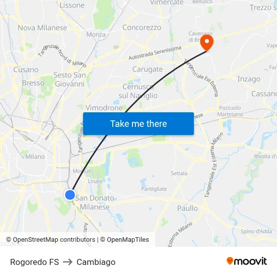 Rogoredo FS to Cambiago map