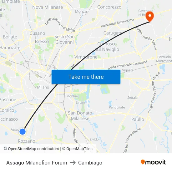 Assago Milanofiori Forum to Cambiago map