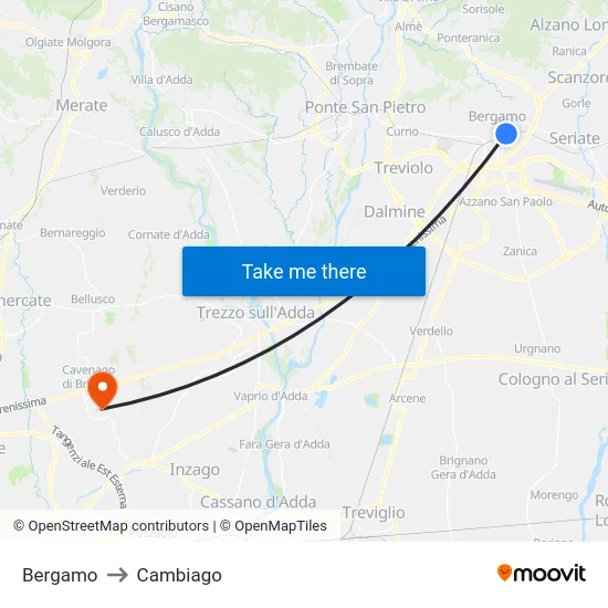 Bergamo to Cambiago map