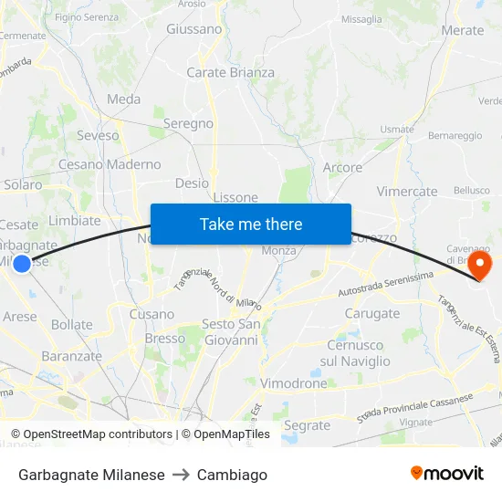 Garbagnate Milanese to Cambiago map