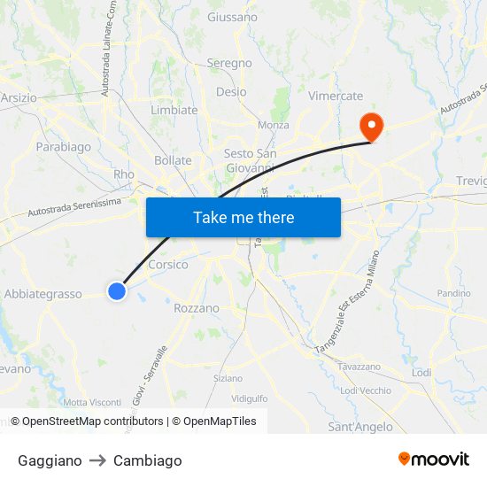 Gaggiano to Cambiago map