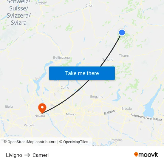 Livigno to Cameri map