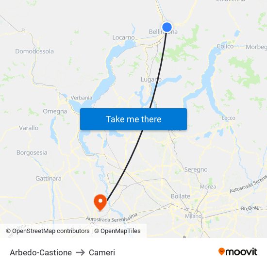 Arbedo-Castione to Cameri map