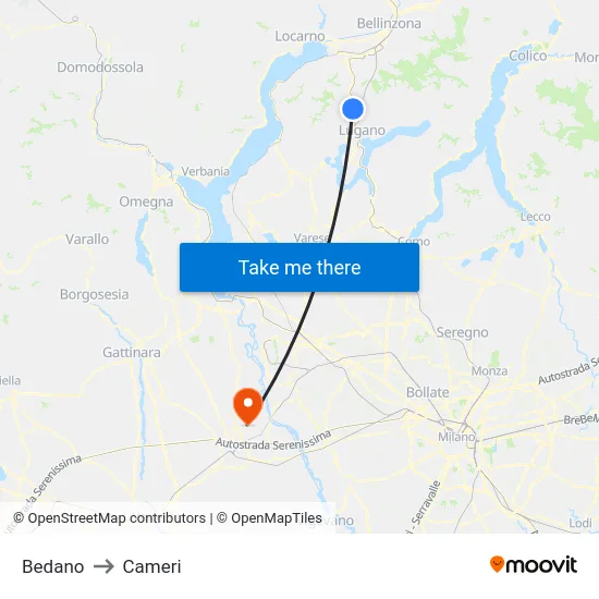 Bedano to Cameri map
