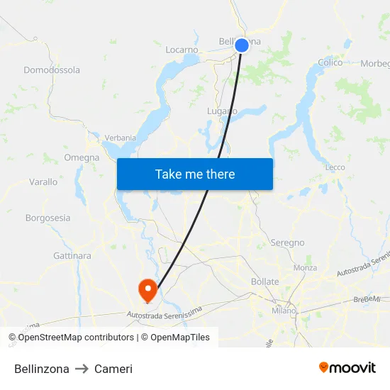 Bellinzona to Cameri map