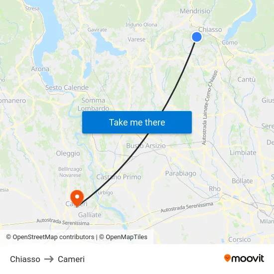 Chiasso to Cameri map