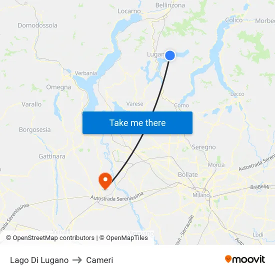 Lake of Lugano to Cameri map