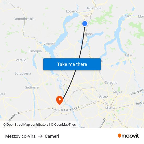 Mezzovico-Vira to Cameri map