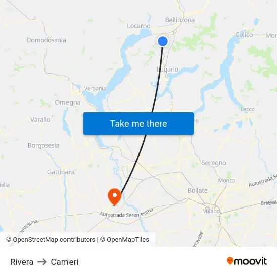 Rivera to Cameri map