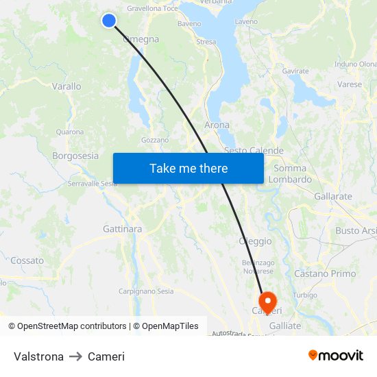 Valstrona to Cameri map