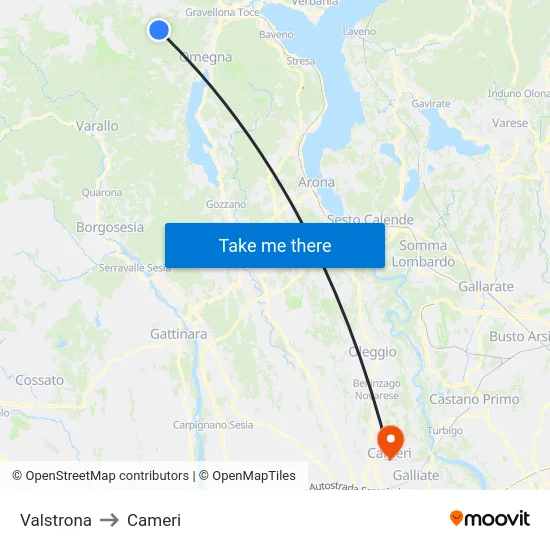 Valstrona to Cameri map